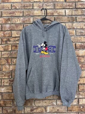Vintage Disney Gray Crewneck Hoodie with Embroidered Mickey